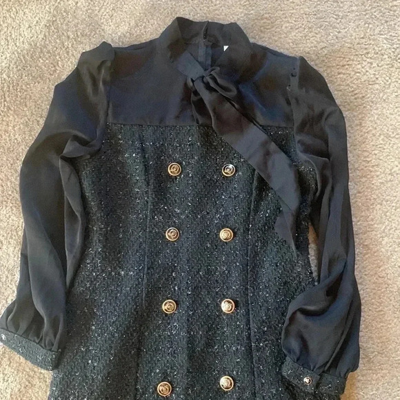 Elegant Tweet Slim A-LINE V-Neck Solid Black Dress Size Small/Medium - Picture 3 of 7